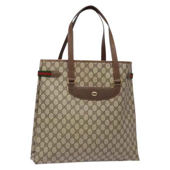 GUCCI GG Supreme Web Sherry Line Tote Bag Pvc Beige Gold 39 02 091 - Picture 1 of 16